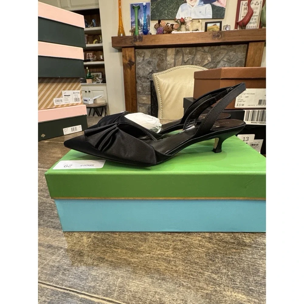 Kate Spade‎ New York BLACK GLITTER Women's Dahlia Kitten Heels Size 8 Satin